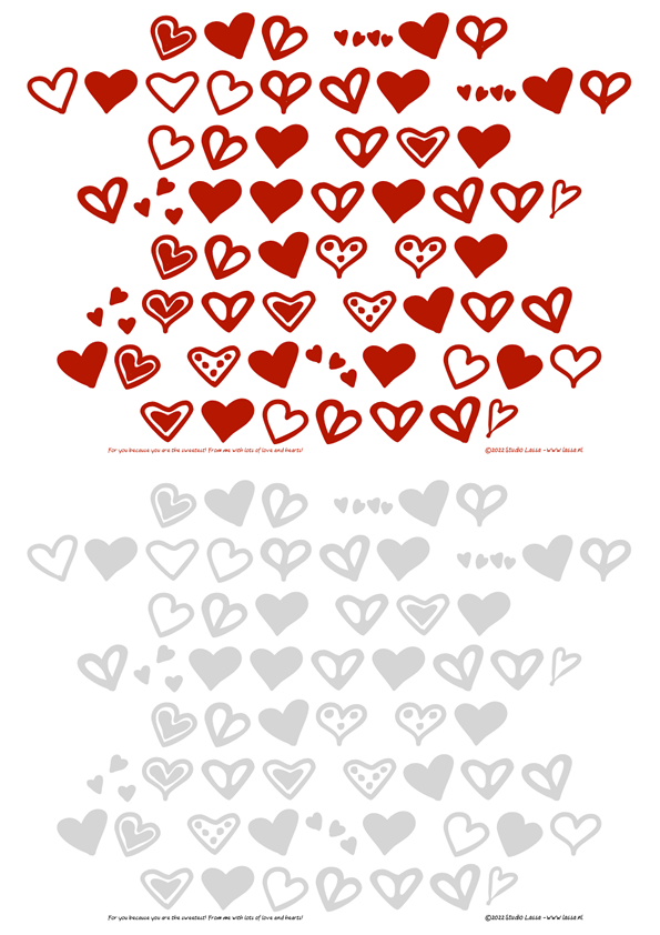Valentine wrapping paper with a message in hearts. In red or grey to colour yourself.