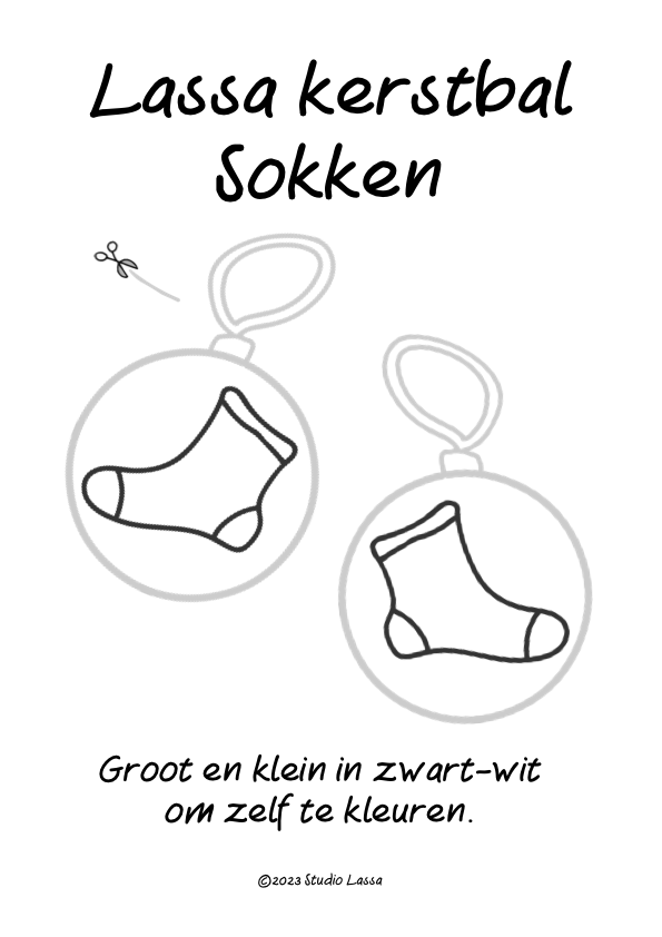 Kerstbal Sokken maken. Groot en klein in zwart-wit om zelf te kleuren.