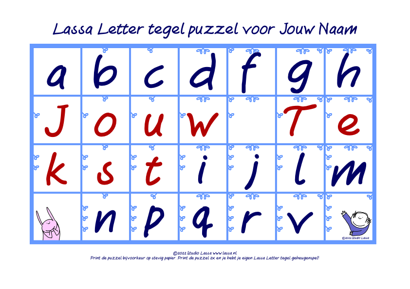 Puzzel maken met eigen tekst in kleur en zwart-wit. Print 2x en je hebt je eigen geheugenspel.