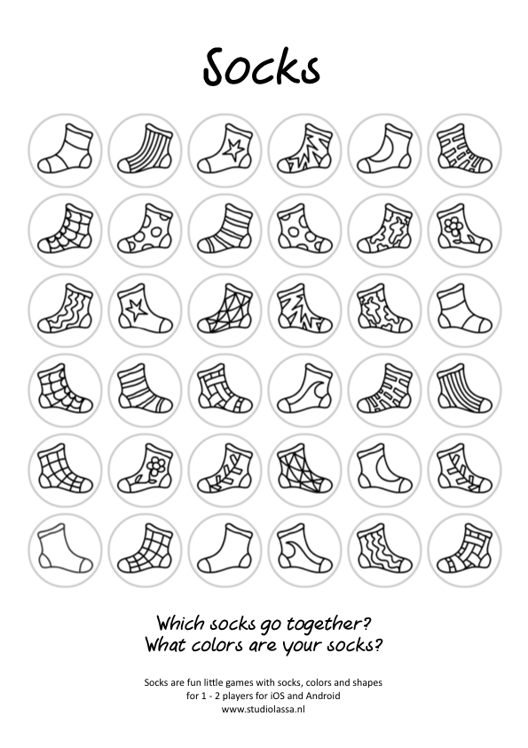 Socks poster in black-and-white. Also suitable for playing a memory game