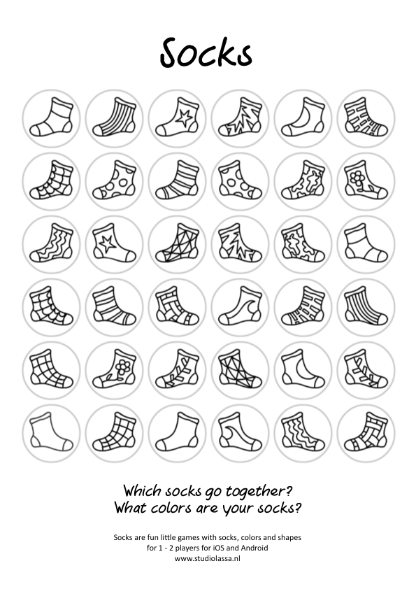 Socks poster to color in black-and-white. Also suitable for playing a memory game