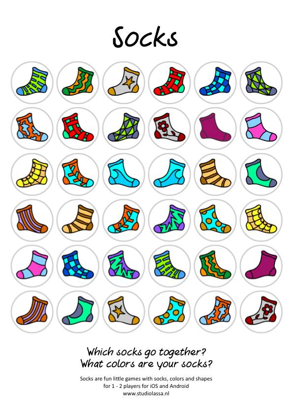 Socks poster in color. Also suitable for playing a memory game
